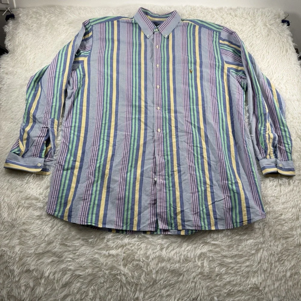 Polo Ralph Lauren Shirt Men XXLT Easter Pastel Colorblock Vertical Stripe Pony